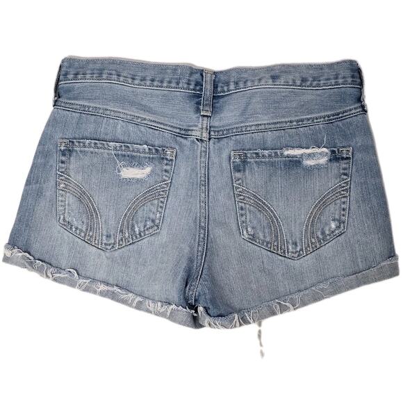 Hollister California Women's stretch Blue Denim Short Hi Rise Distressed size 28 - Picture 6 of 12